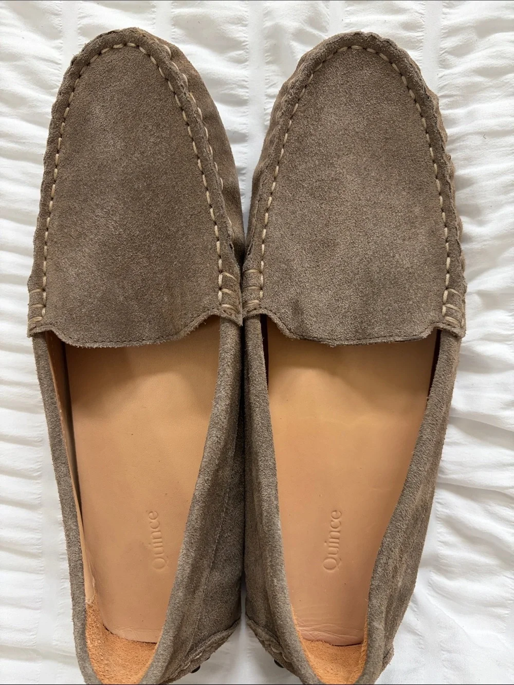 Quince Taupe Suede Driver Loafers - Slip-On Driving Shoes.